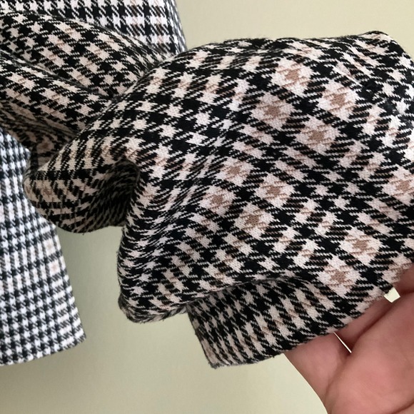 Ann Taylor Factory Plaid Open Front Blazer Ruched 3/4 Sleeve Black Tan M Career - Picture 7 of 11